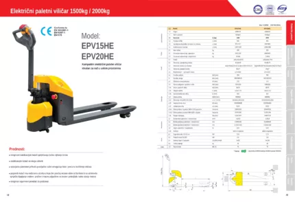 DELACCO EPV15HE / EPV20HE električni paletni viličarji 1500kg in 2000kg, GEL ali Li-ion baterijo