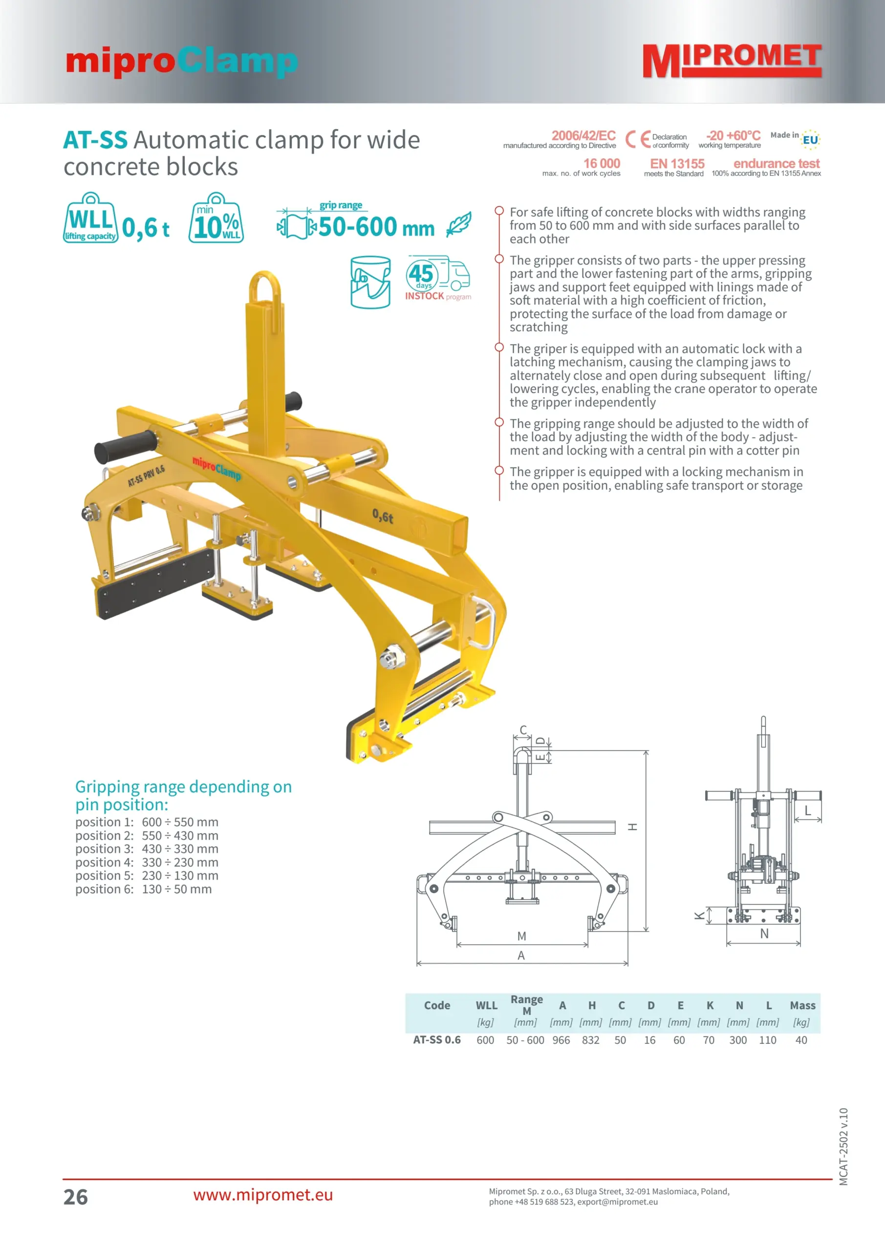 DELACCO – Avtomatski prijemalnik blokov – razpon 50-600 mm – Mipromet 02