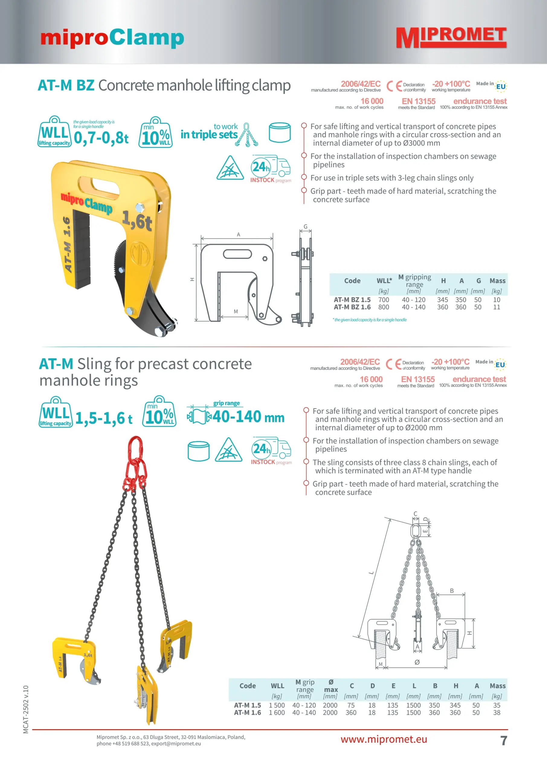 DELACCO – Prijemalo za betonske cevi in __jaške – nosilnost do 800 kg – Mipromet 02